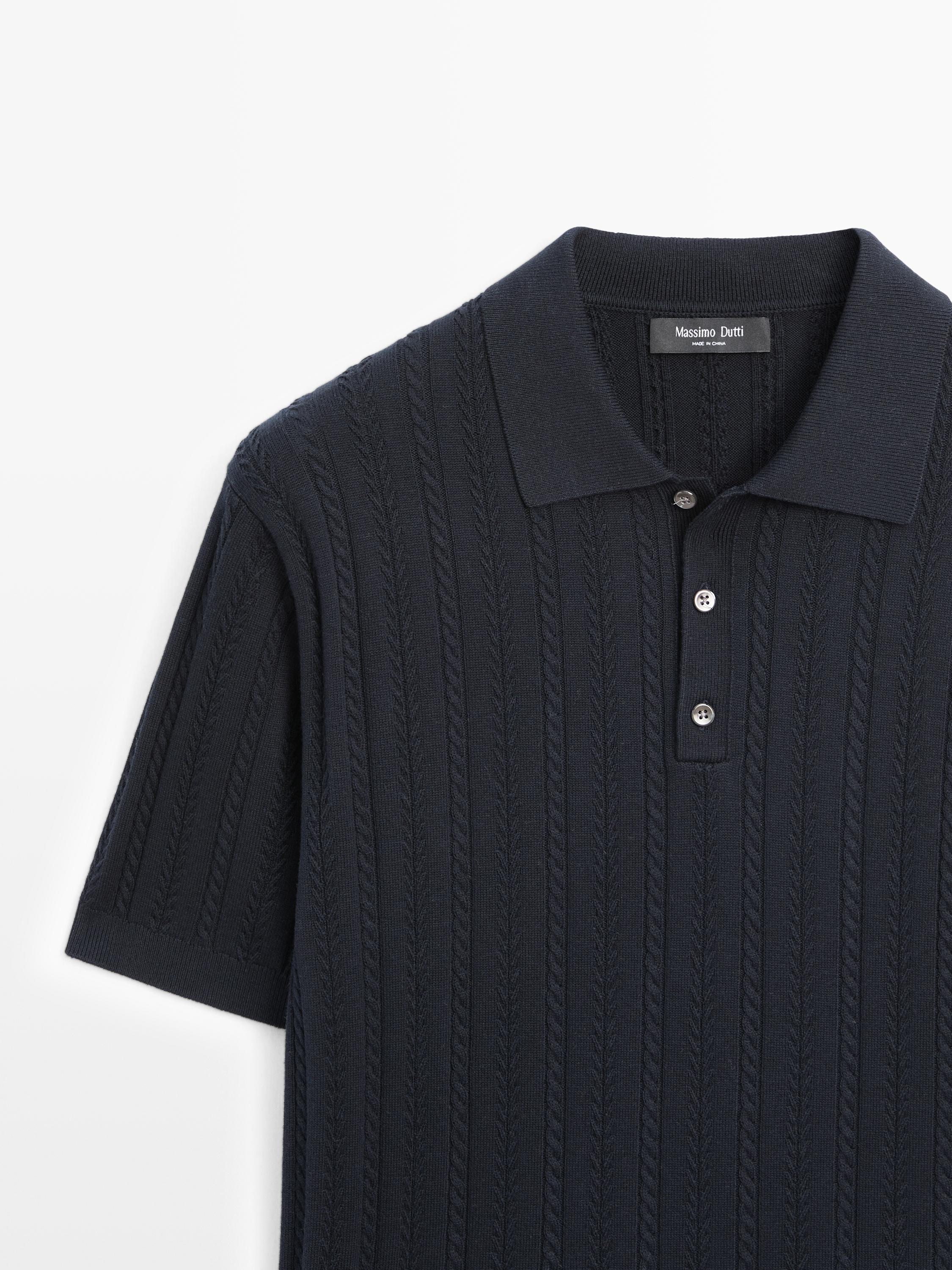 Pull polo en maille tressée de coton mélangé